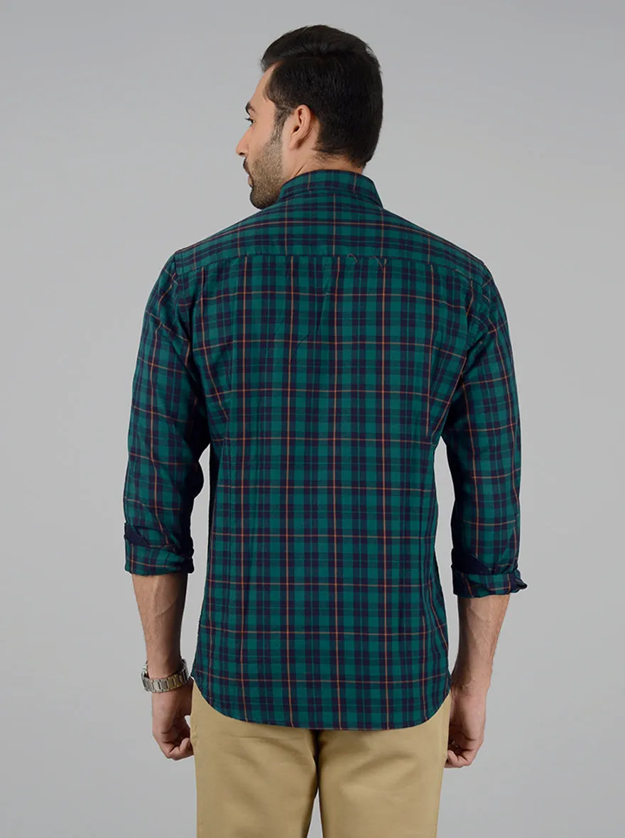 Juster Green Checked Slim Fit Casual Shirt | Greenfibre