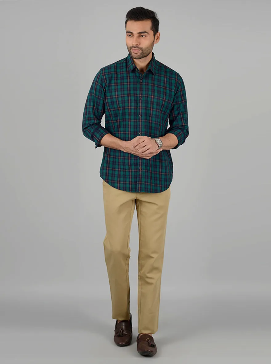 Juster Green Checked Slim Fit Casual Shirt | Greenfibre