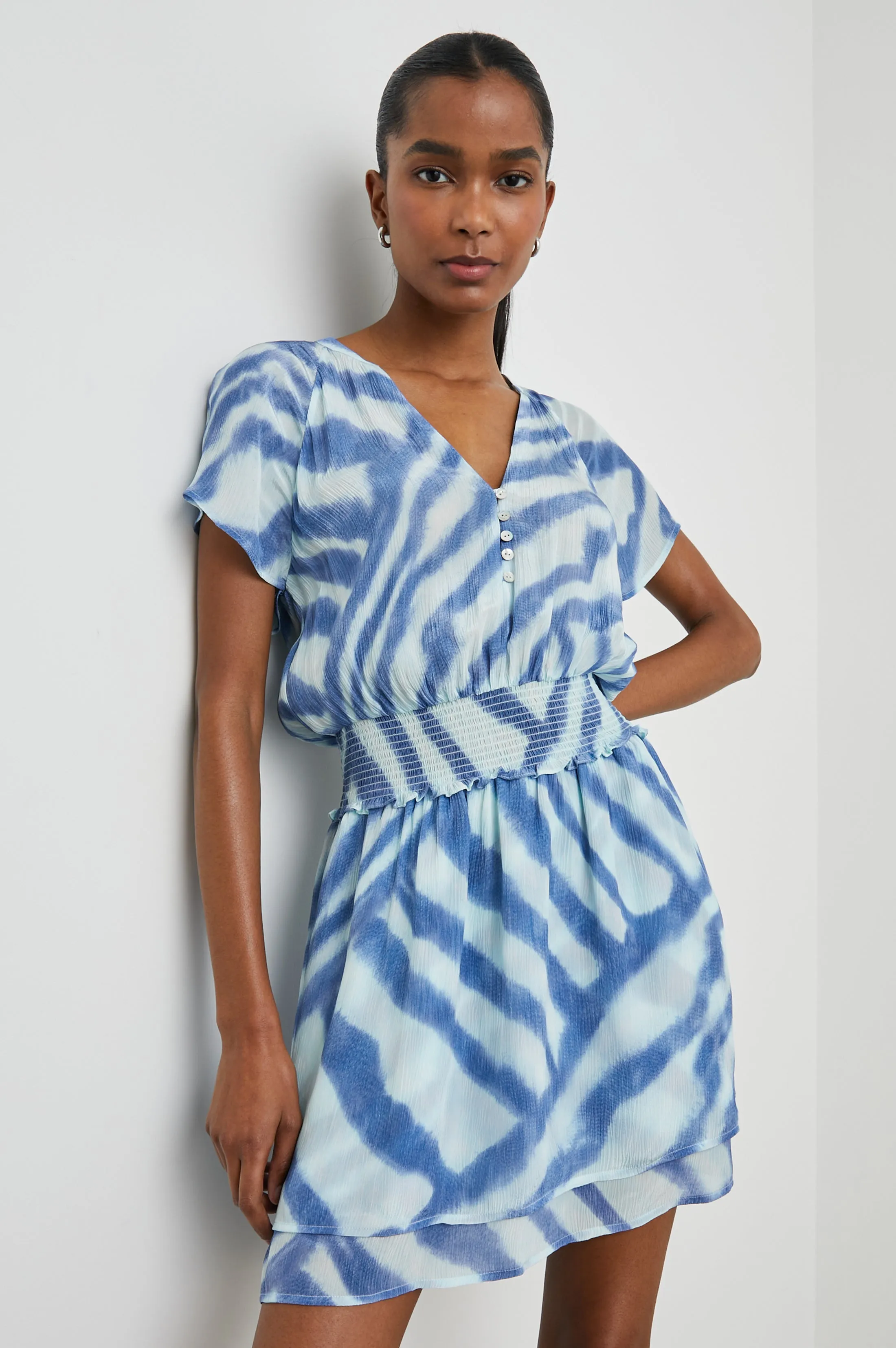 KARLA DRESS - BLUE WATERCOLOR STRIPES