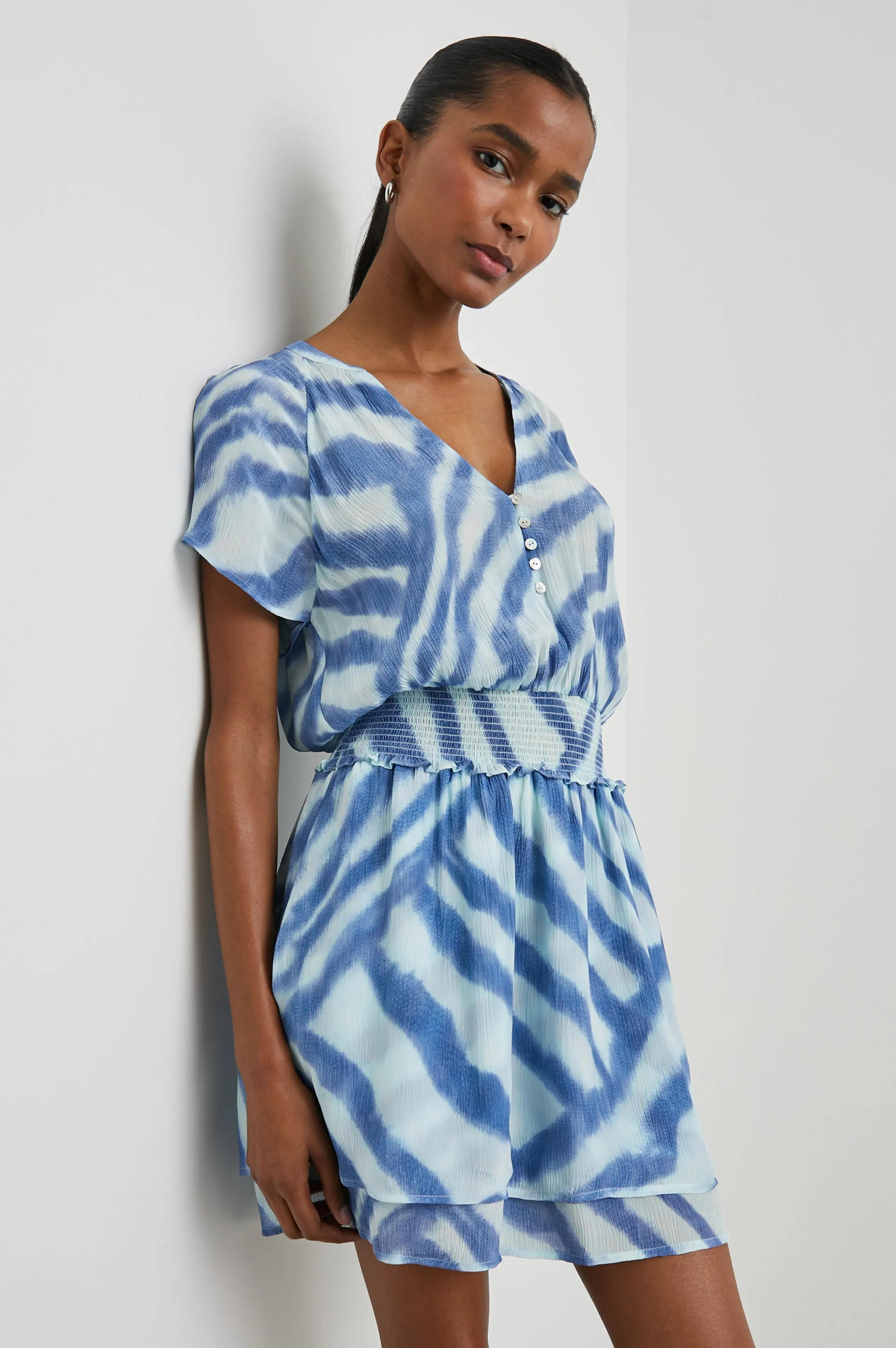 KARLA DRESS - BLUE WATERCOLOR STRIPES