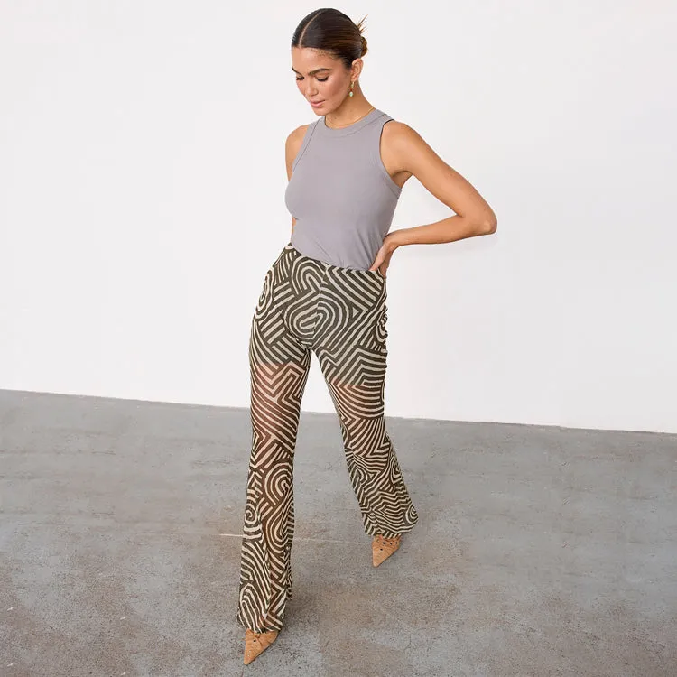 Khaki Geo Mesh Trousers