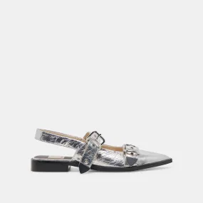 LABELL FLATS SILVER DISTRESSED LEATHER