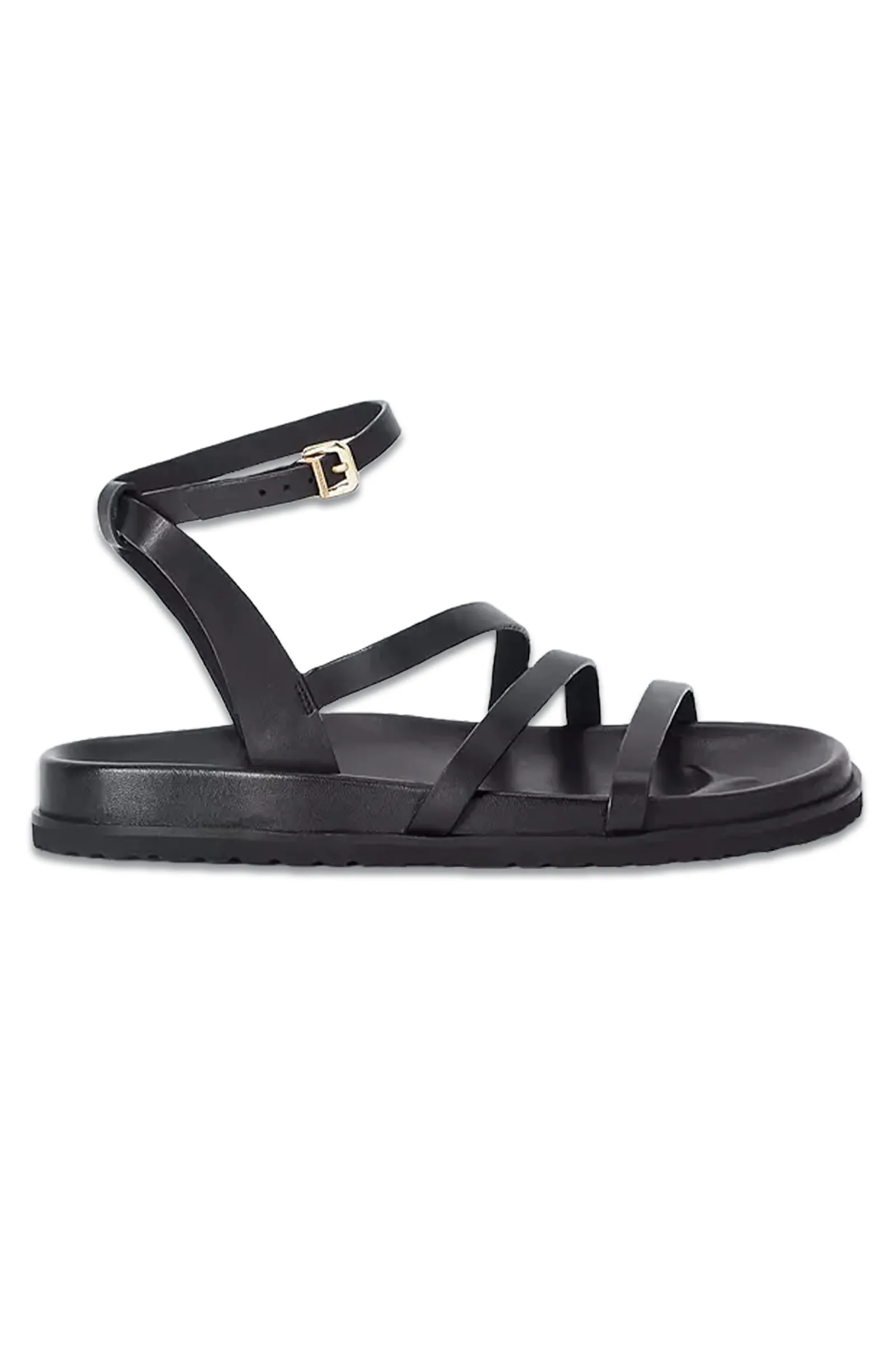 Lama Leather Strappy Footbed Sandals, Black