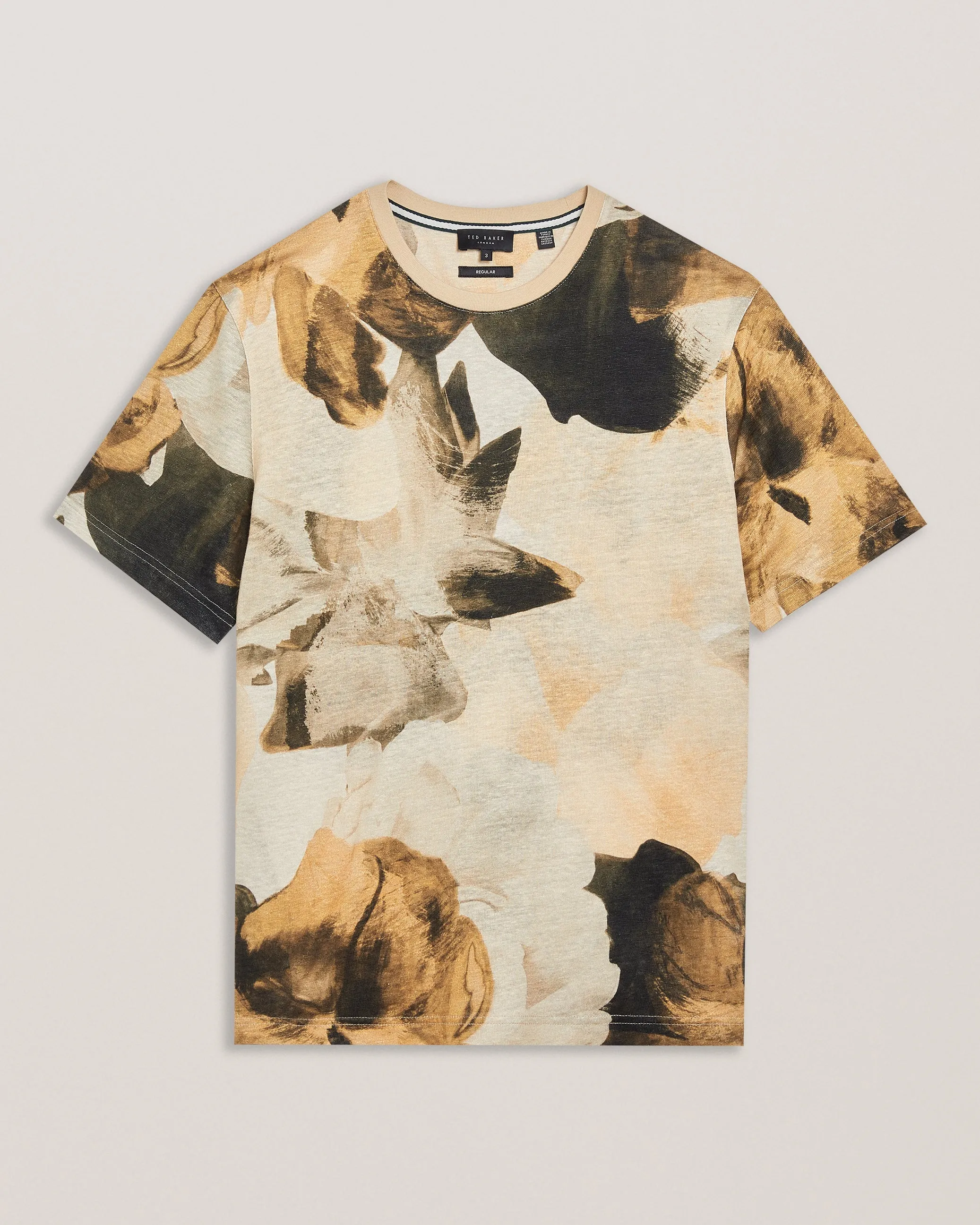 Landly Ss Regular Printed Linen T-Shirt Natural