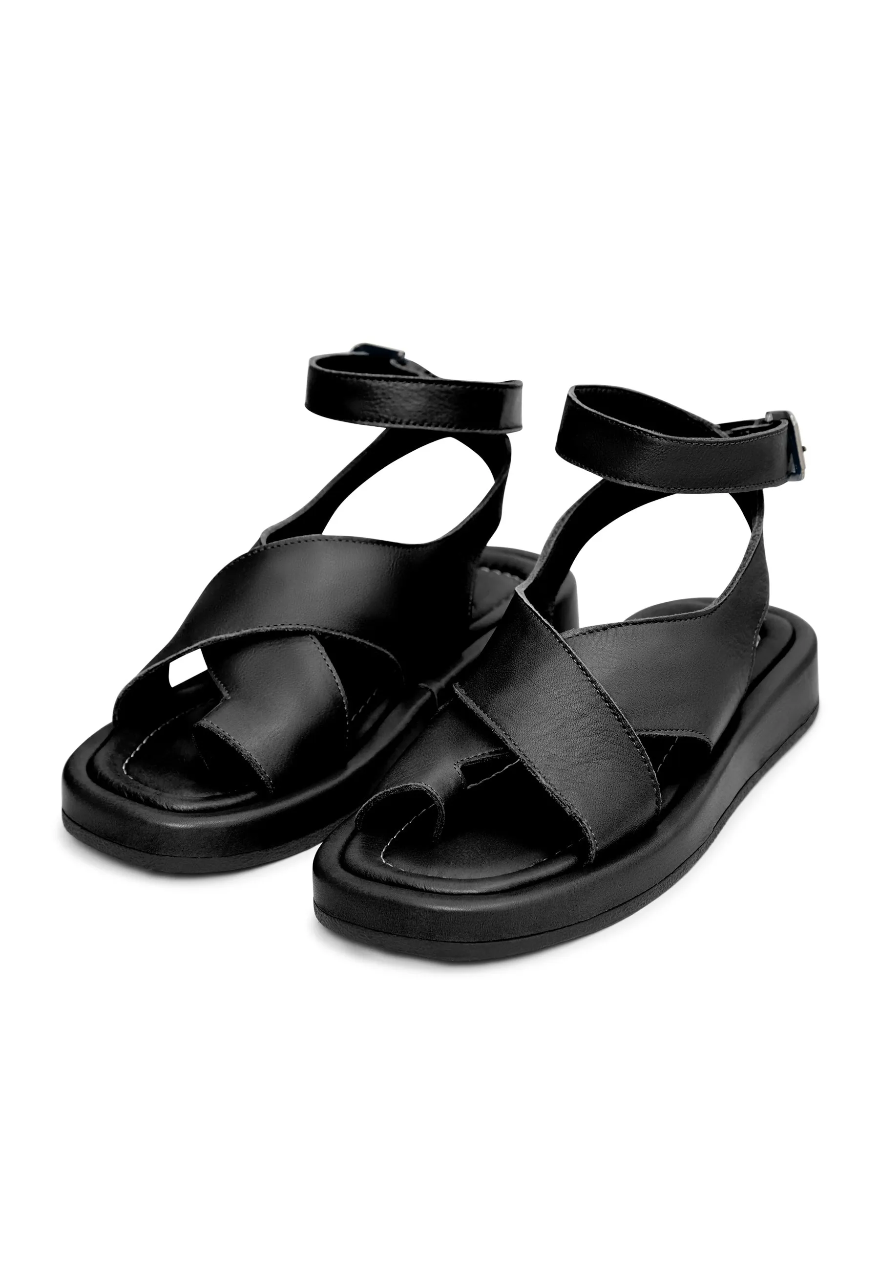 Leather Platform Sandals - Black