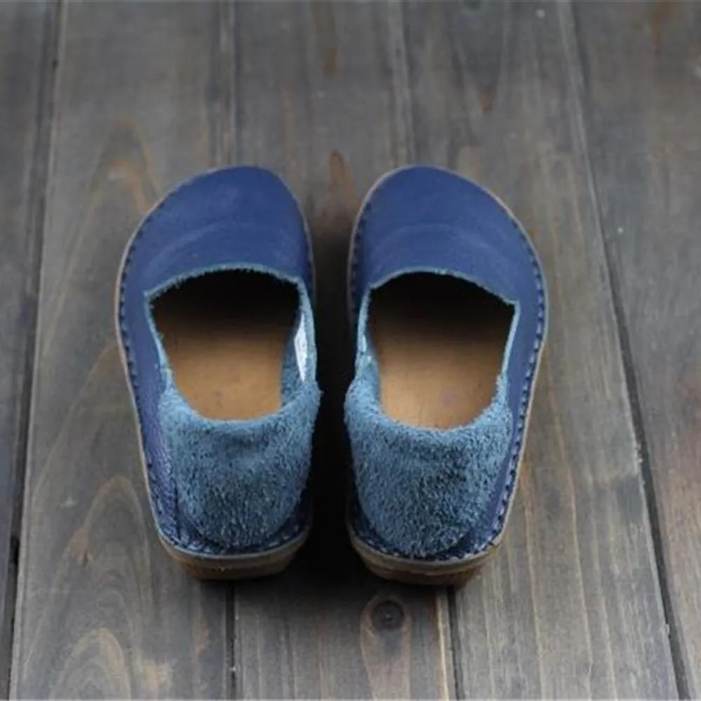 Loafers For Women Handmade Leather Flats Coffee/Blue/Green/Black