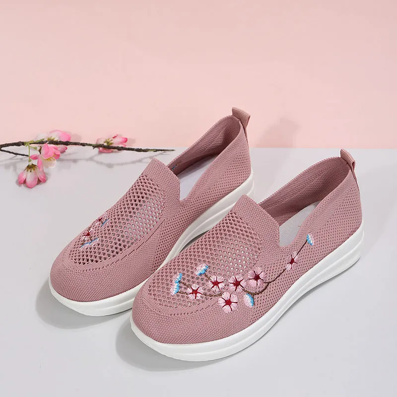 Loafers Women Flowers Embroidery Shoes Breathable Mesh Flats