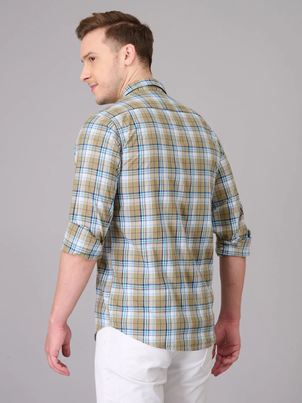 Men Light Khaki Quad Checks Cotton Shirt (GBHM23ED14)