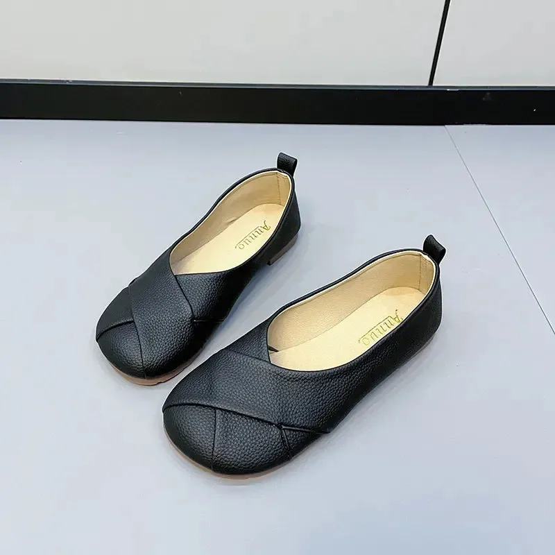 Merendy Flessibile Slip-on Leather Round Toe Cute Flats Loafers