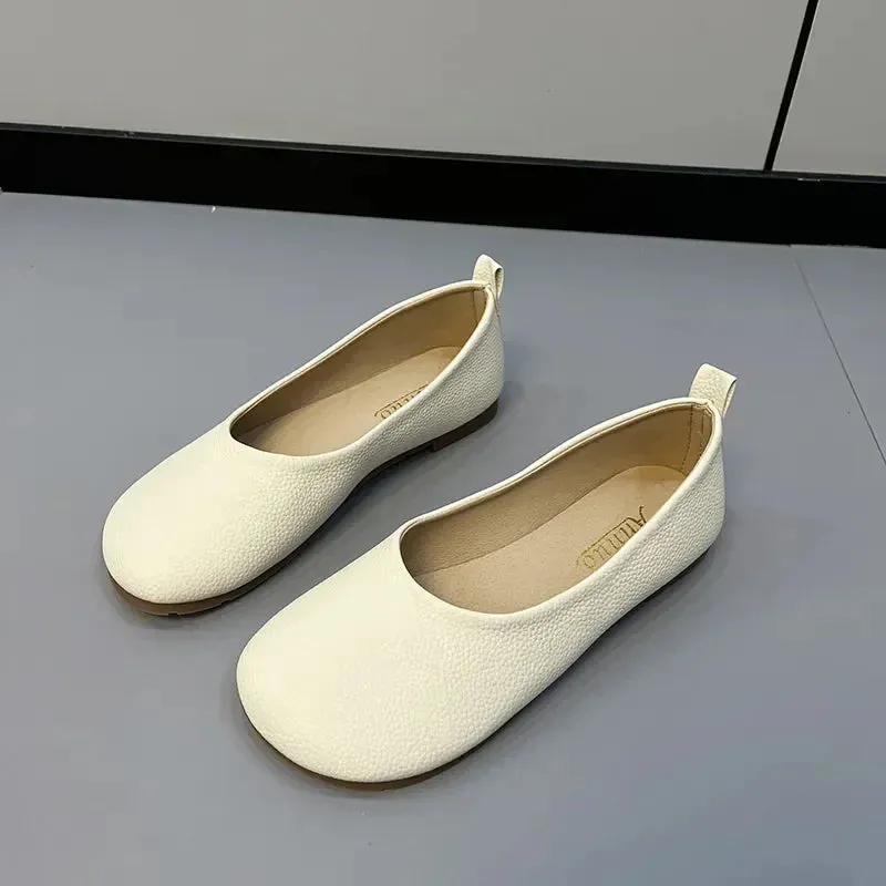 Merendy Flessibile Slip-on Leather Round Toe Cute Flats Loafers