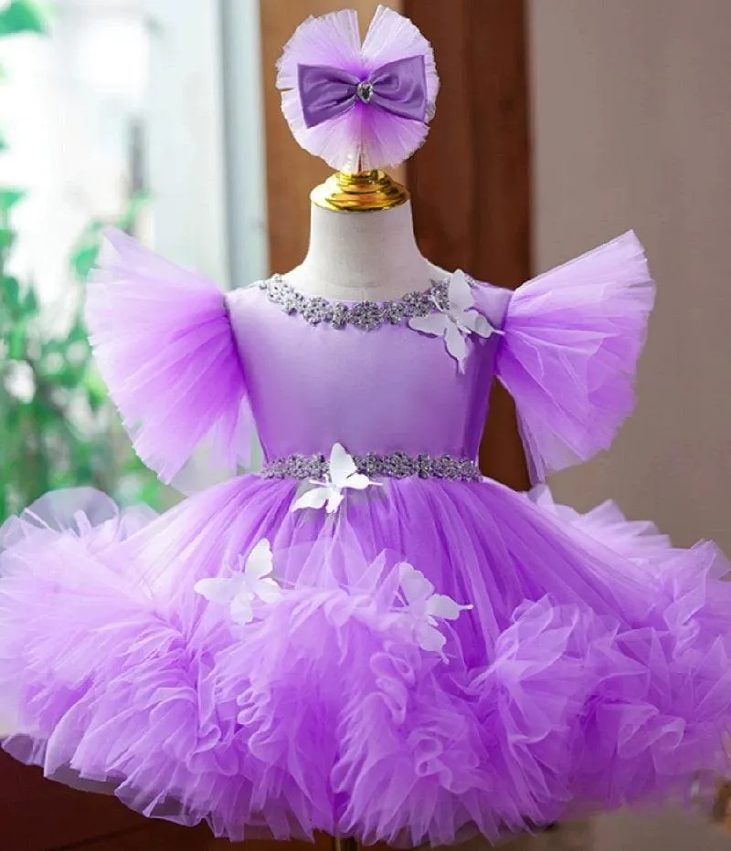 New style girls birthday party butterfly fluffy evening dress with tail mesh girl princess dress