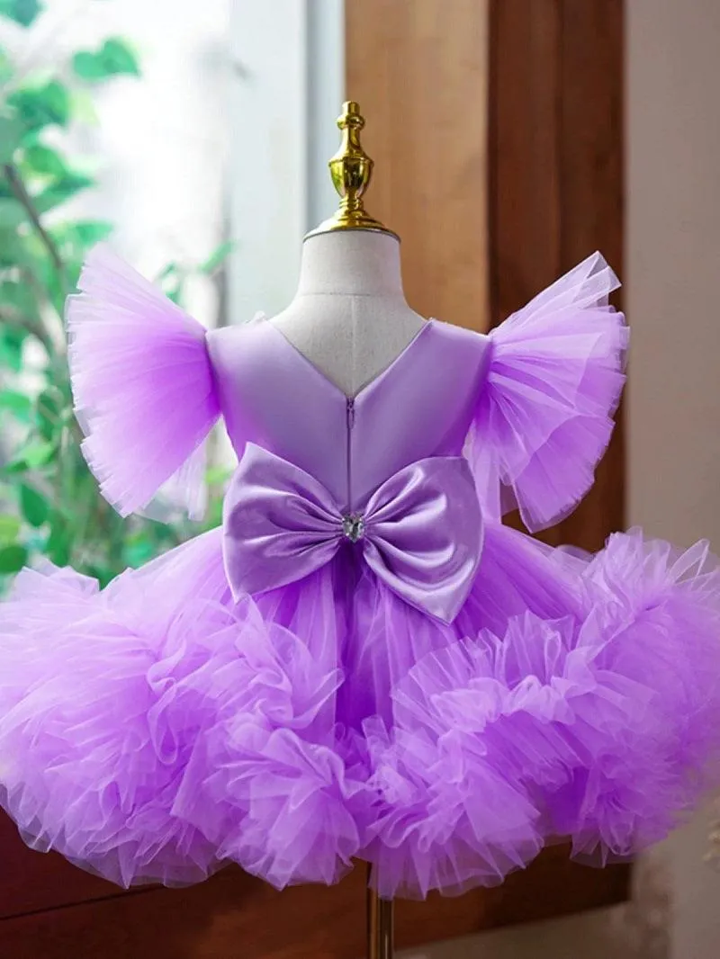 New style girls birthday party butterfly fluffy evening dress with tail mesh girl princess dress