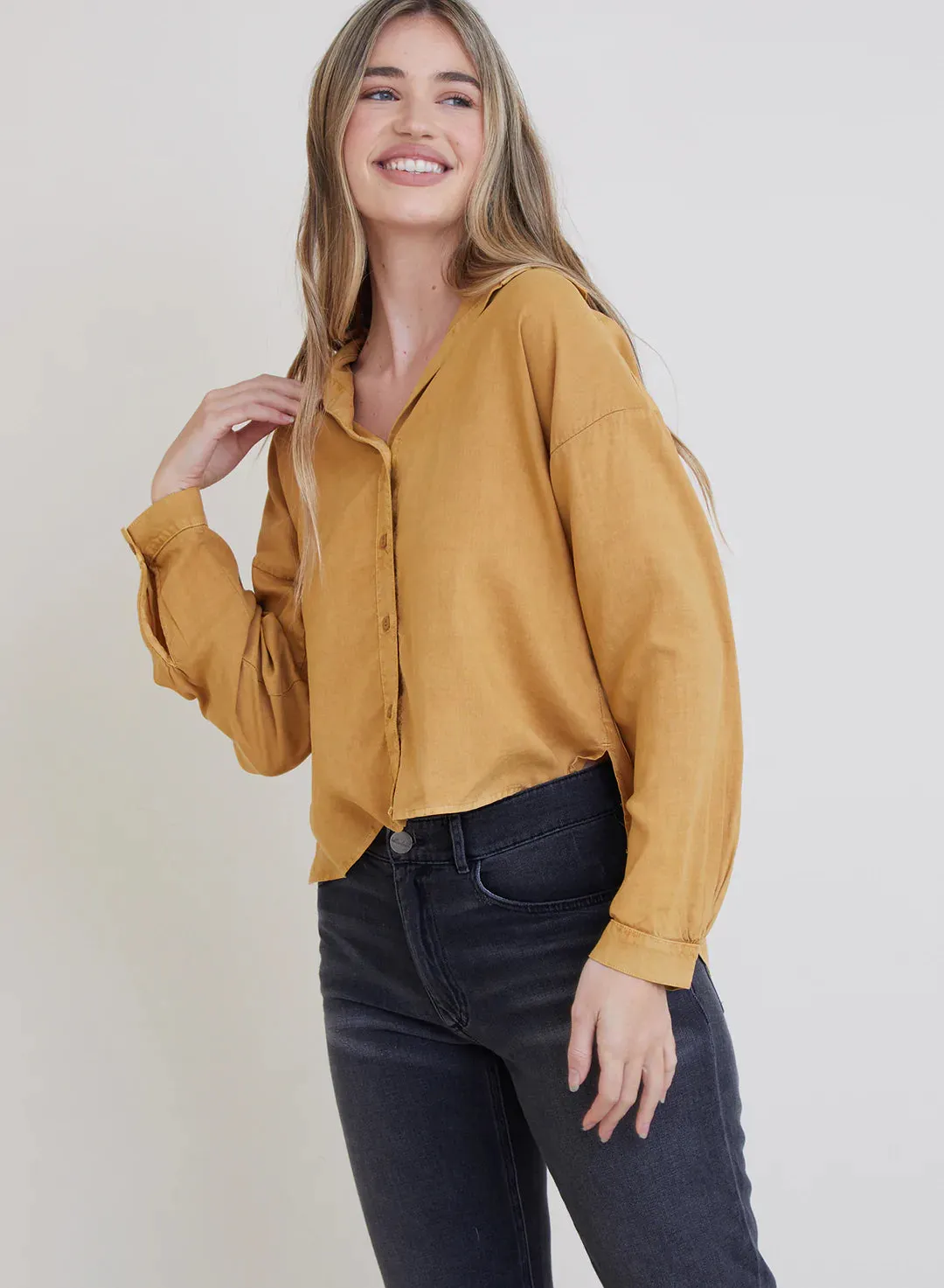 Office Long Sleeve High Low Hem Shirt