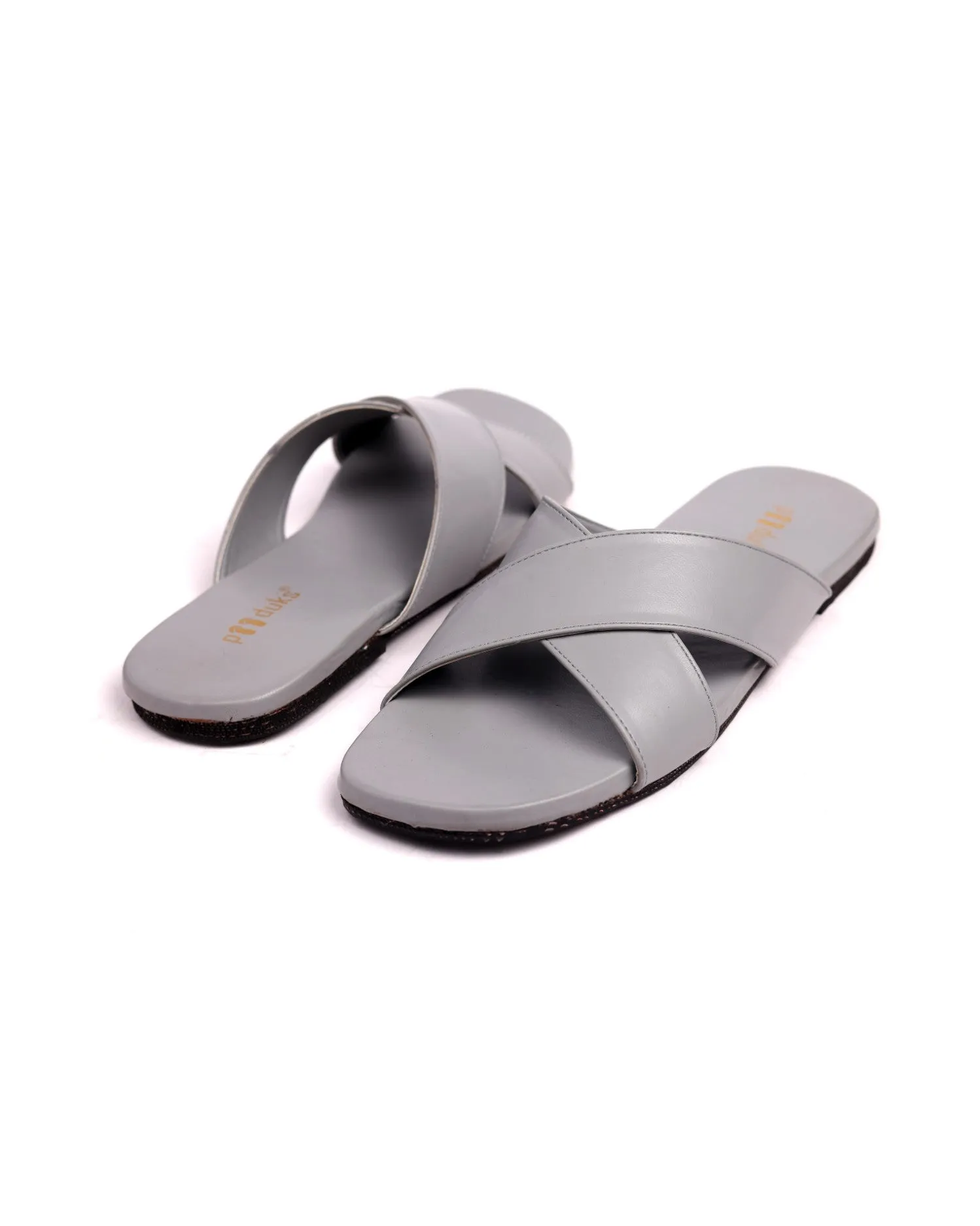 Paaduks Philly Crossover Vegan Leather Slides for Men (Grey)