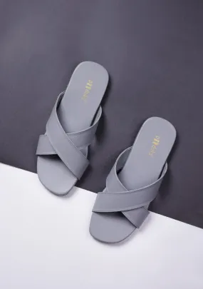 Paaduks Philly Crossover Vegan Leather Slides for Men (Grey)