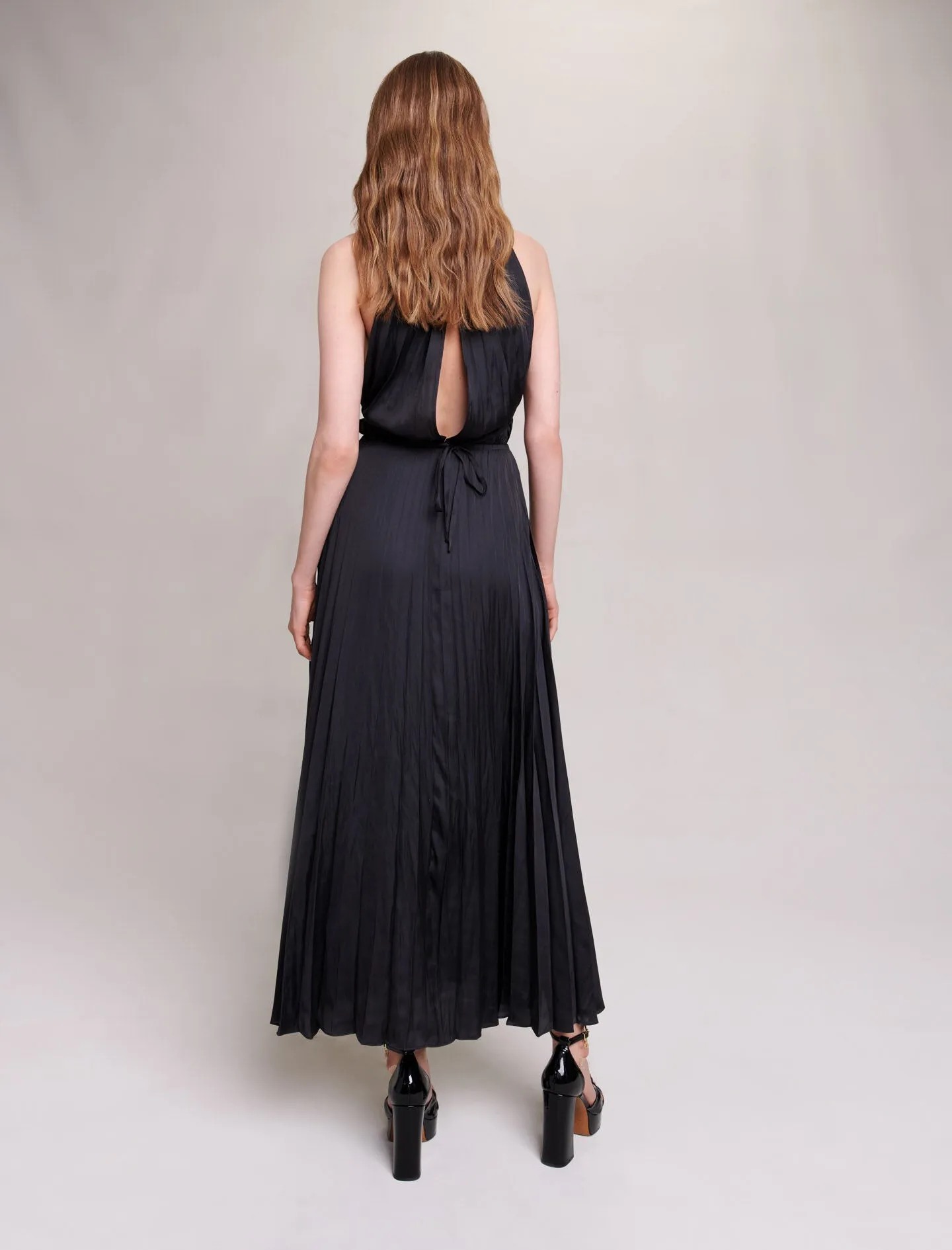 Pleated Satin Maxi Dress