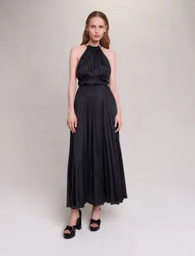 Pleated Satin Maxi Dress