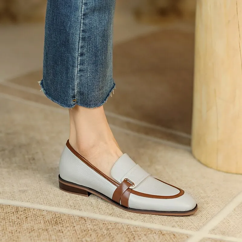 Purpdrank - 2023 Spring Genuine Leather Women Shoes Retro Slip-On Loafers Mixed Colors Shoes Round Toe Shoes Woman Zapatos De Mujer Flats