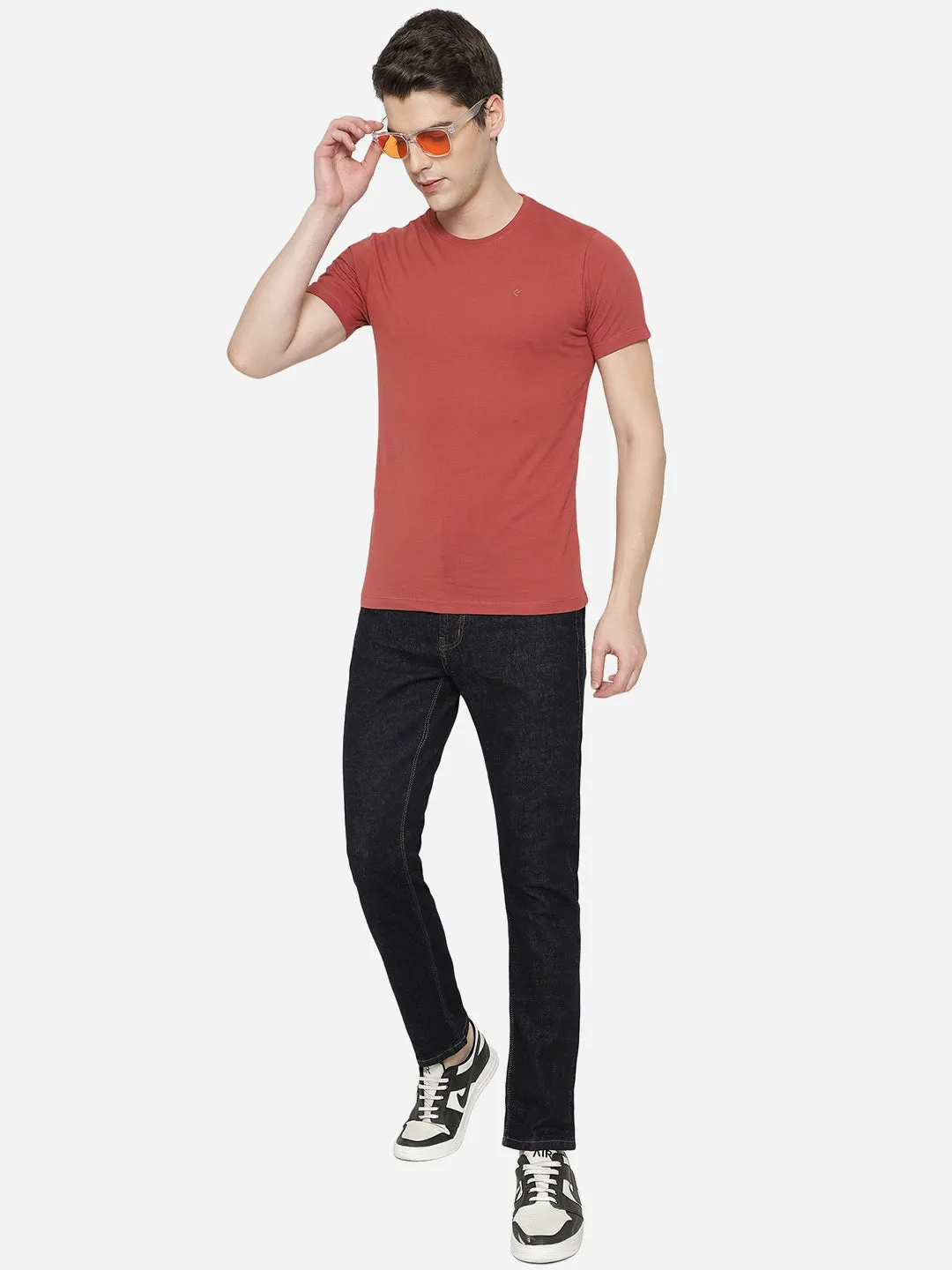 Red Solid Slim Fit T-Shirt | Greenfibre