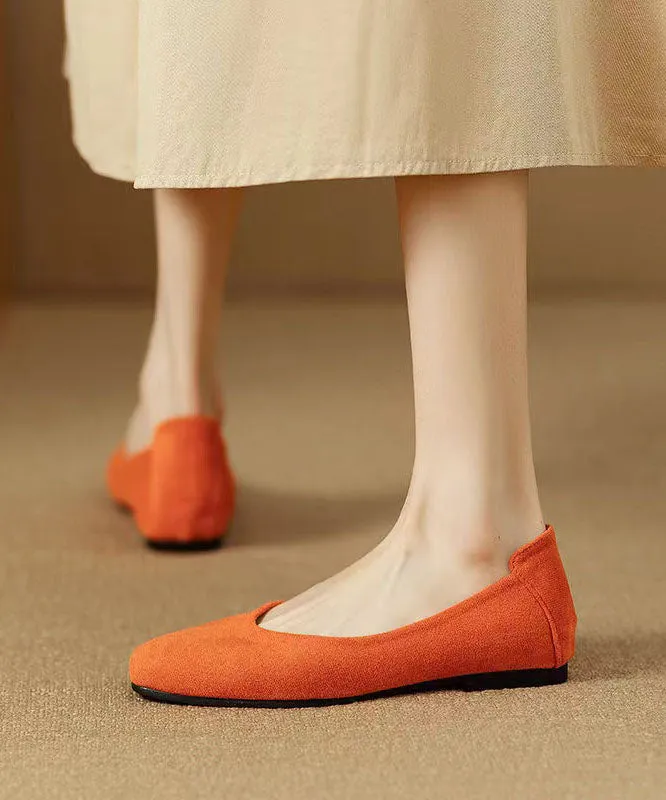 Simple Comfortable Flats Penny Loafers Orange Suede QK033