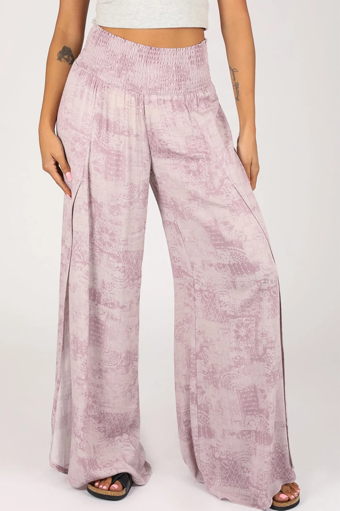 Smocked Wrap Wide Leg - Misty Lilac