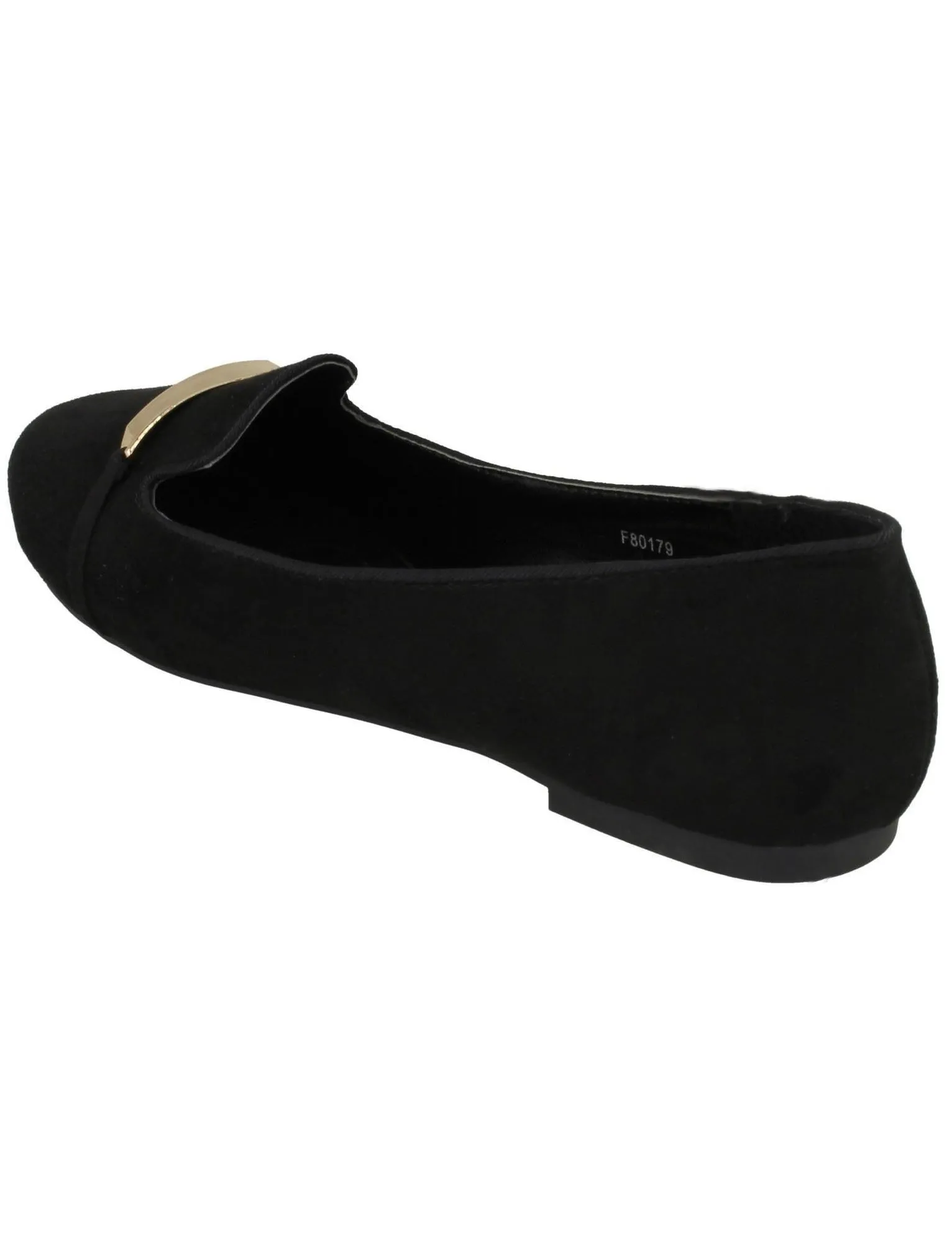 Sofia Gold Bar Front Suedette Loafers in Black