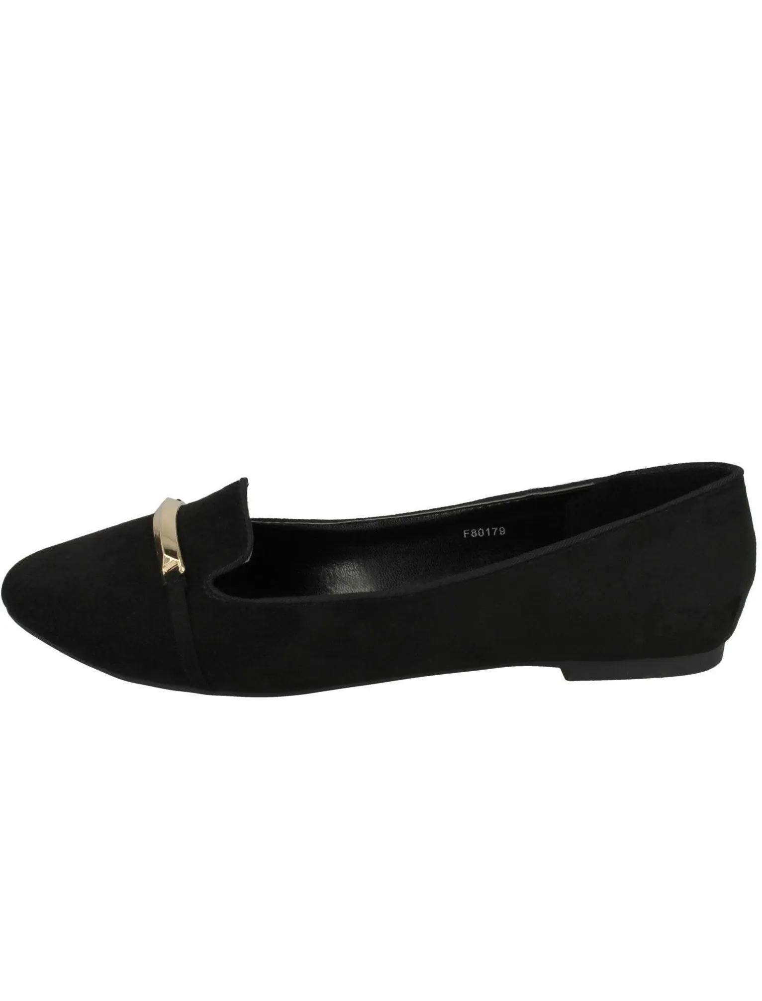 Sofia Gold Bar Front Suedette Loafers in Black