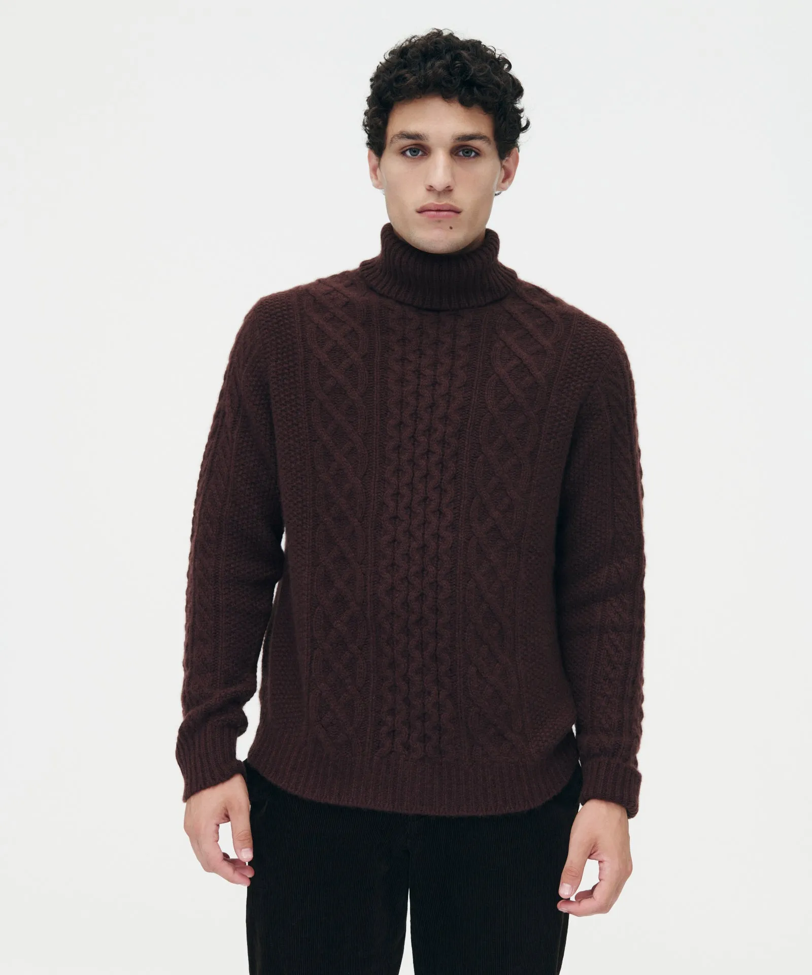 Super Luxe Cashmere Fisherman Cable Turtleneck