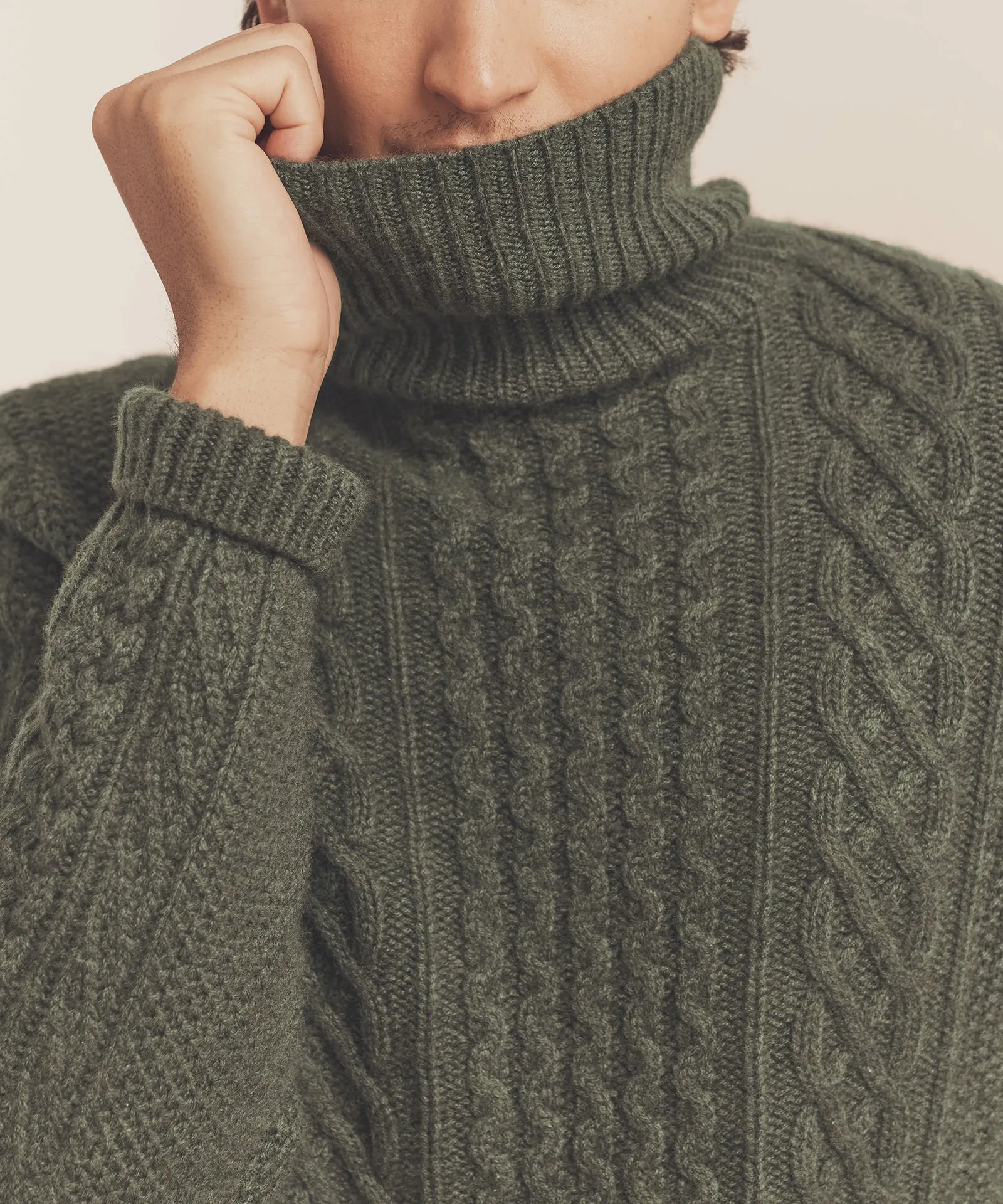 Super Luxe Cashmere Fisherman Cable Turtleneck