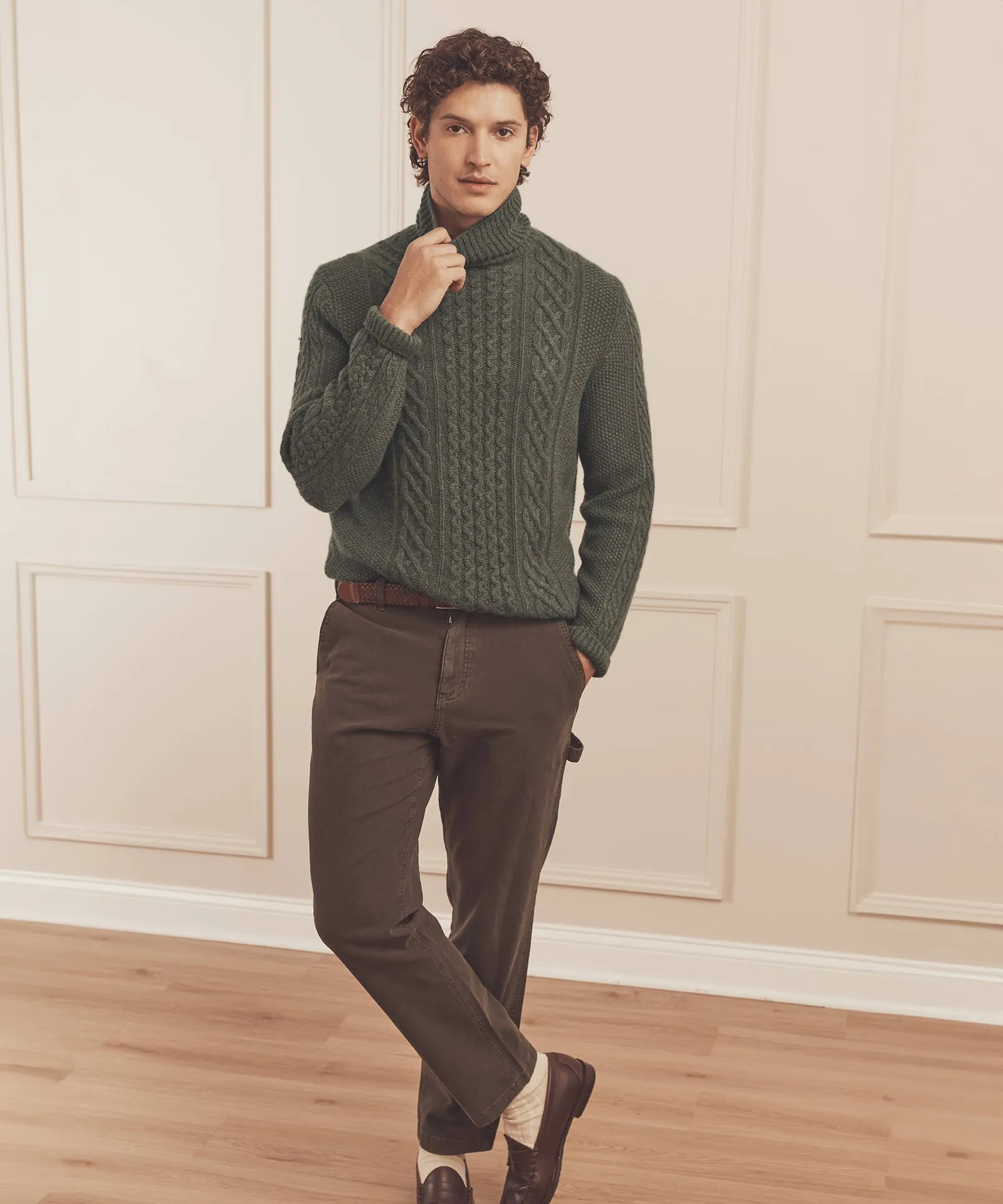 Super Luxe Cashmere Fisherman Cable Turtleneck