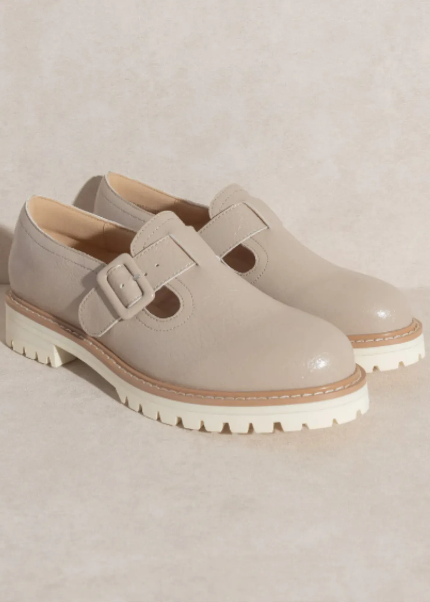 The Amelia Taupe Buckle Strap Loafers - FINAL SALE