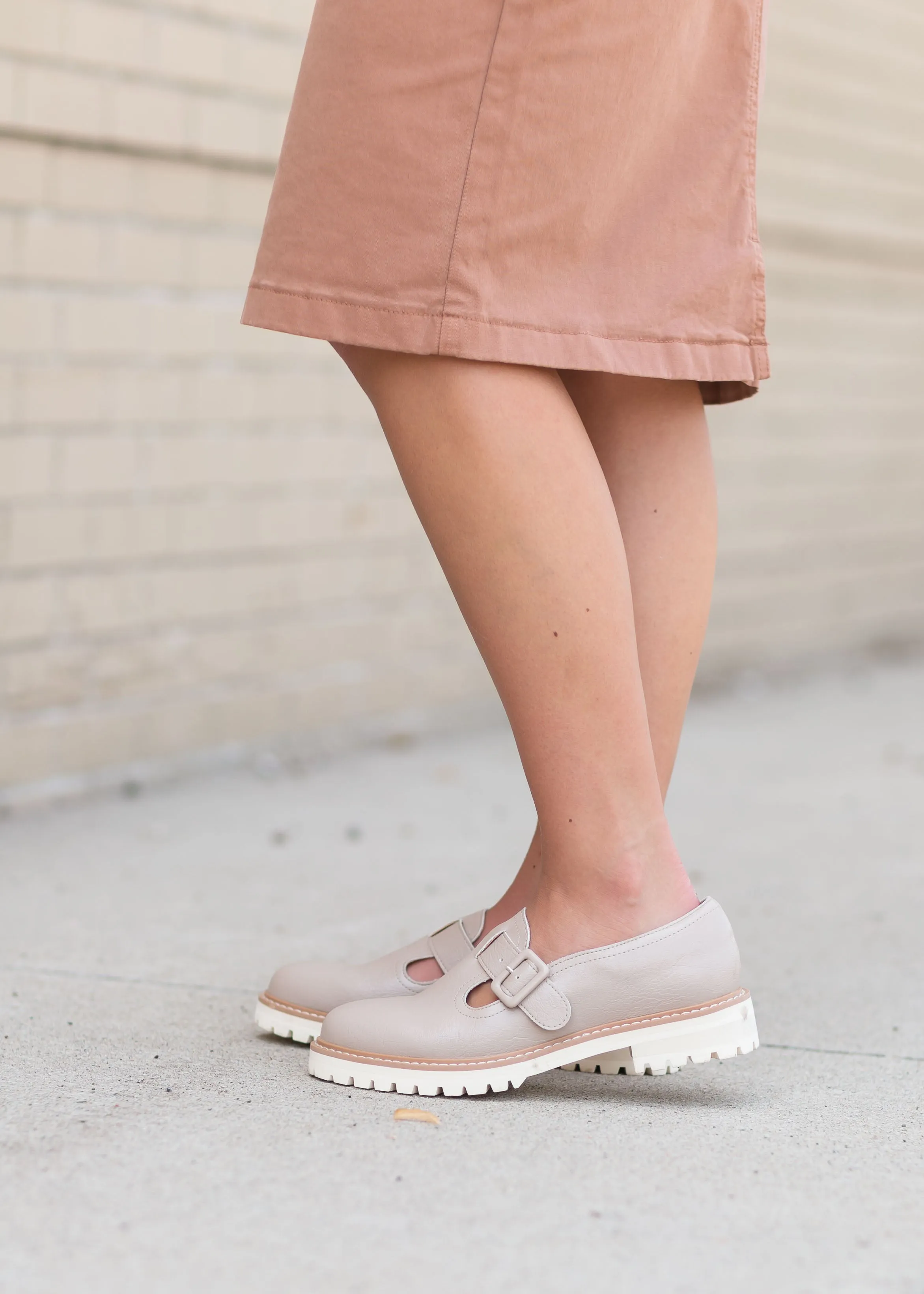 The Amelia Taupe Buckle Strap Loafers - FINAL SALE