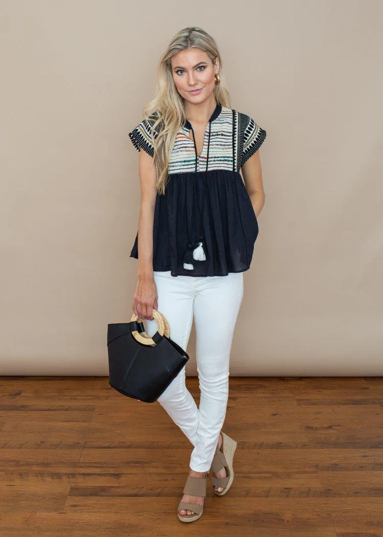 THML Multi Colored Embroidered Tassel Top