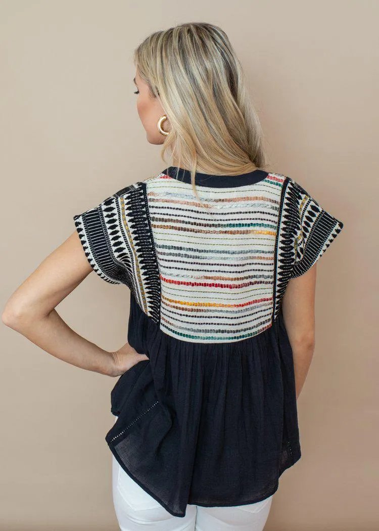 THML Multi Colored Embroidered Tassel Top