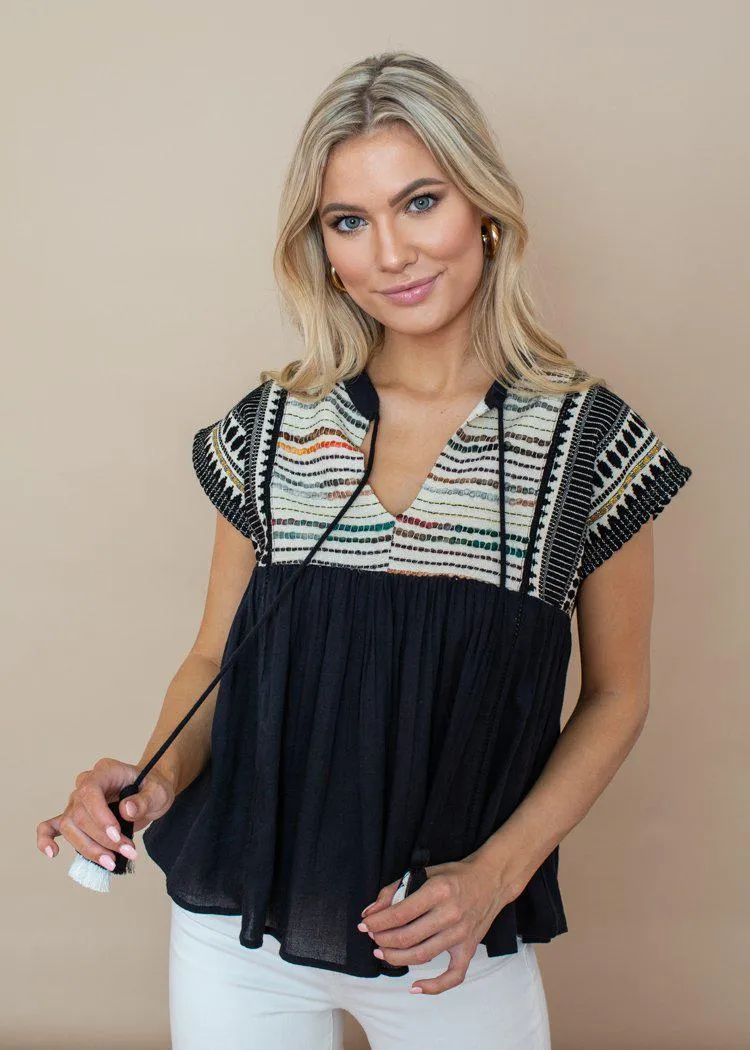 THML Multi Colored Embroidered Tassel Top