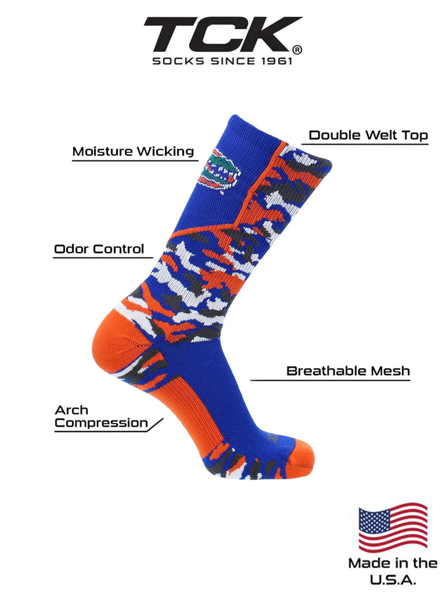 University of Florida Gators Woodland Camo Crew Socks