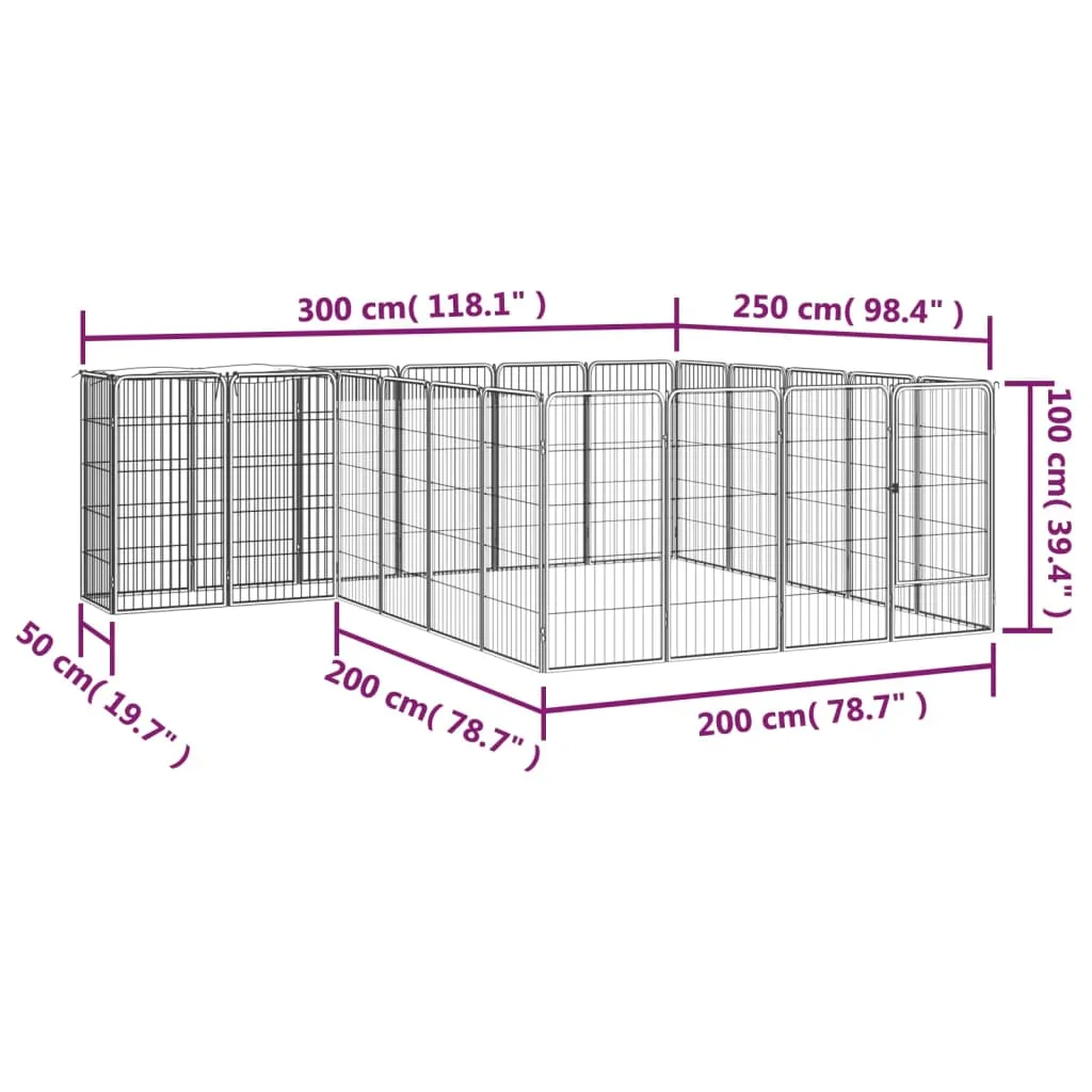 vidaXL 22-Panel Dog Playpen Black 50x100 cm Powder-coated Steel