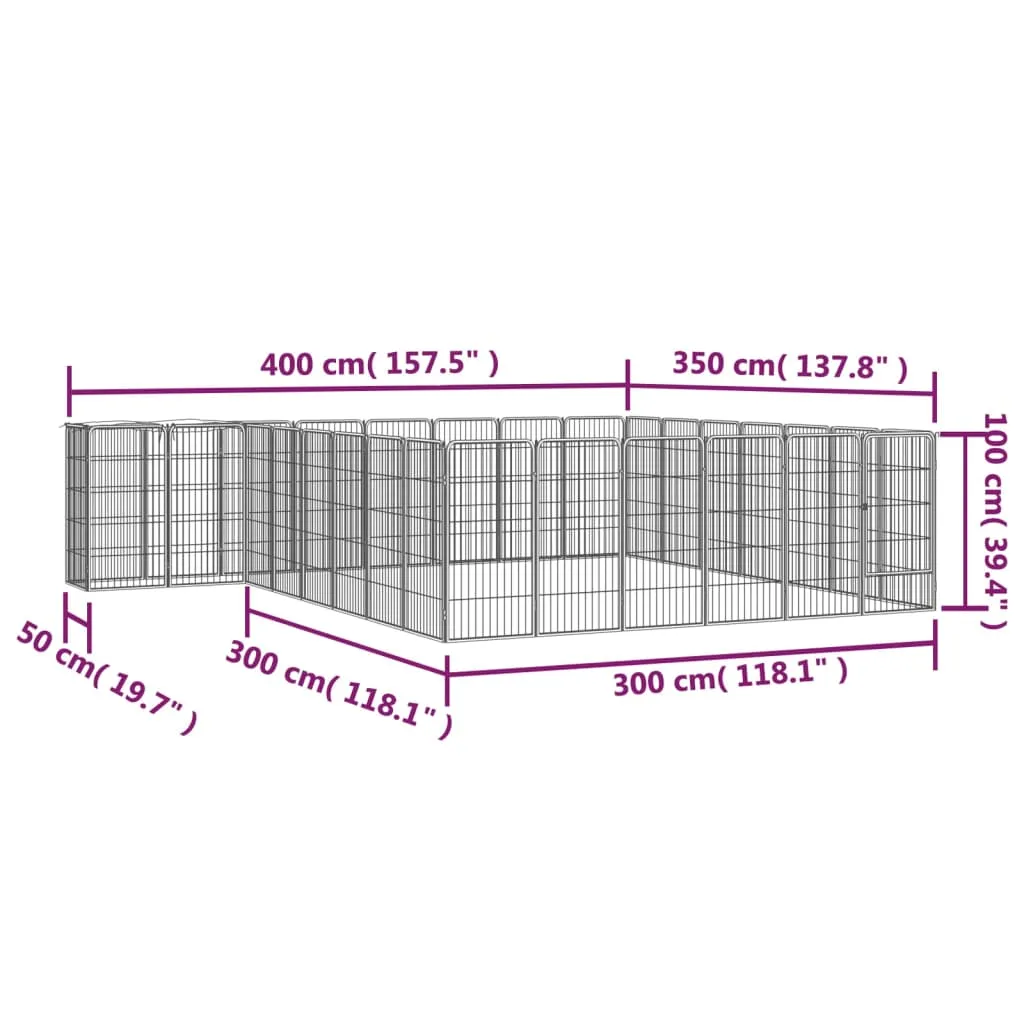 vidaXL 30-Panel Dog Playpen Black 50x100 cm Powder-coated Steel