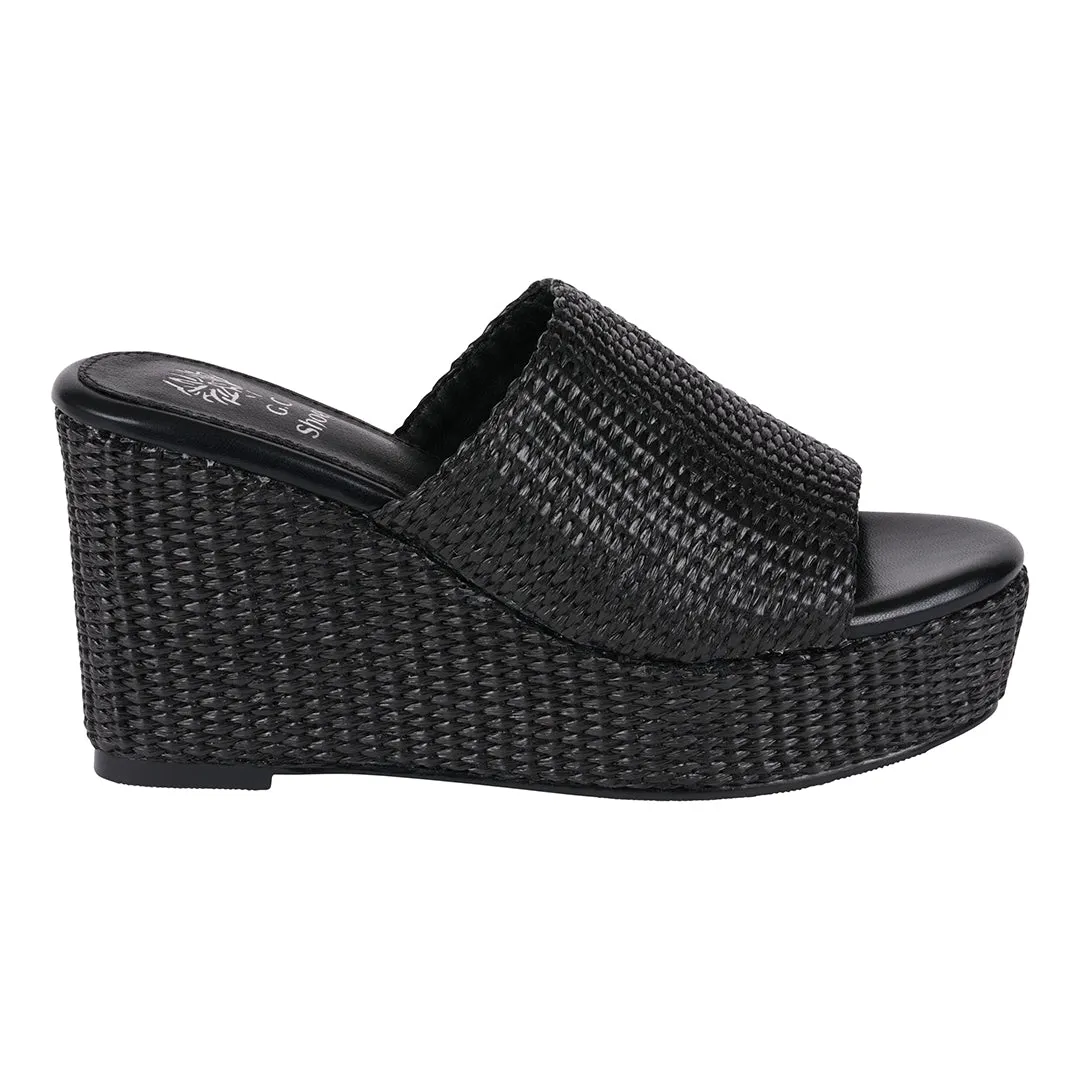 Vivica Black Espadrille Slide Wedge Sandals