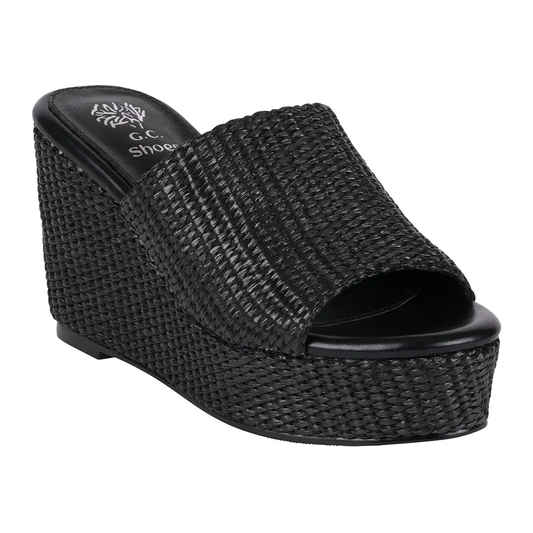 Vivica Black Espadrille Slide Wedge Sandals