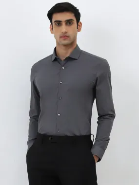 WES Formals Dark Grey Ultra Slim-Fit Cotton Blend Shirt