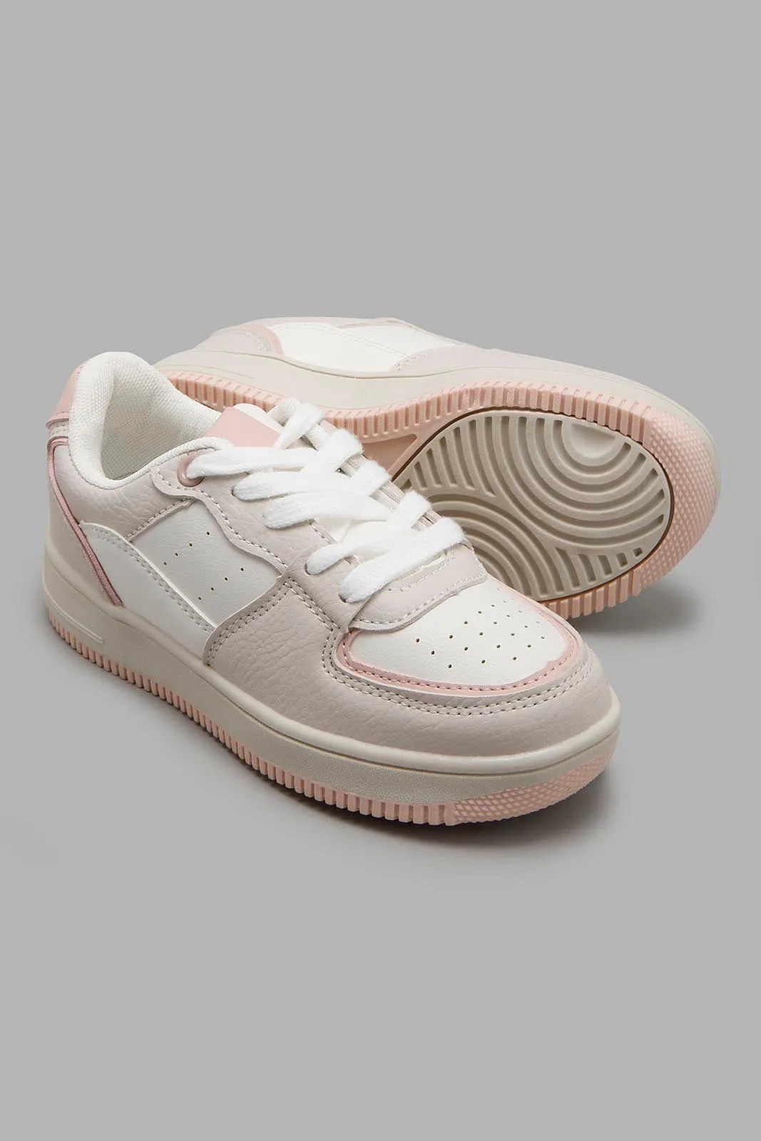 White And Pink Lace-Up Sneaker