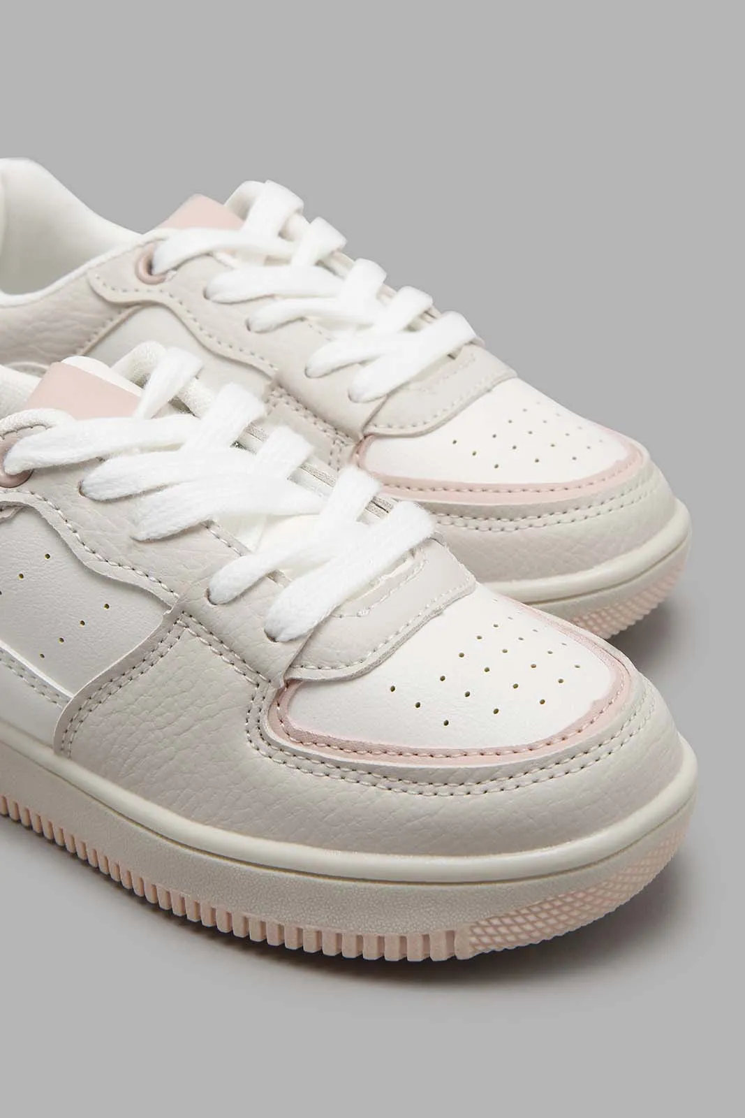 White And Pink Lace-Up Sneaker