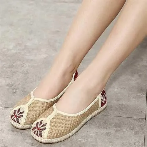 Women Casual Slip On Flax Outdoor Flat Loafers