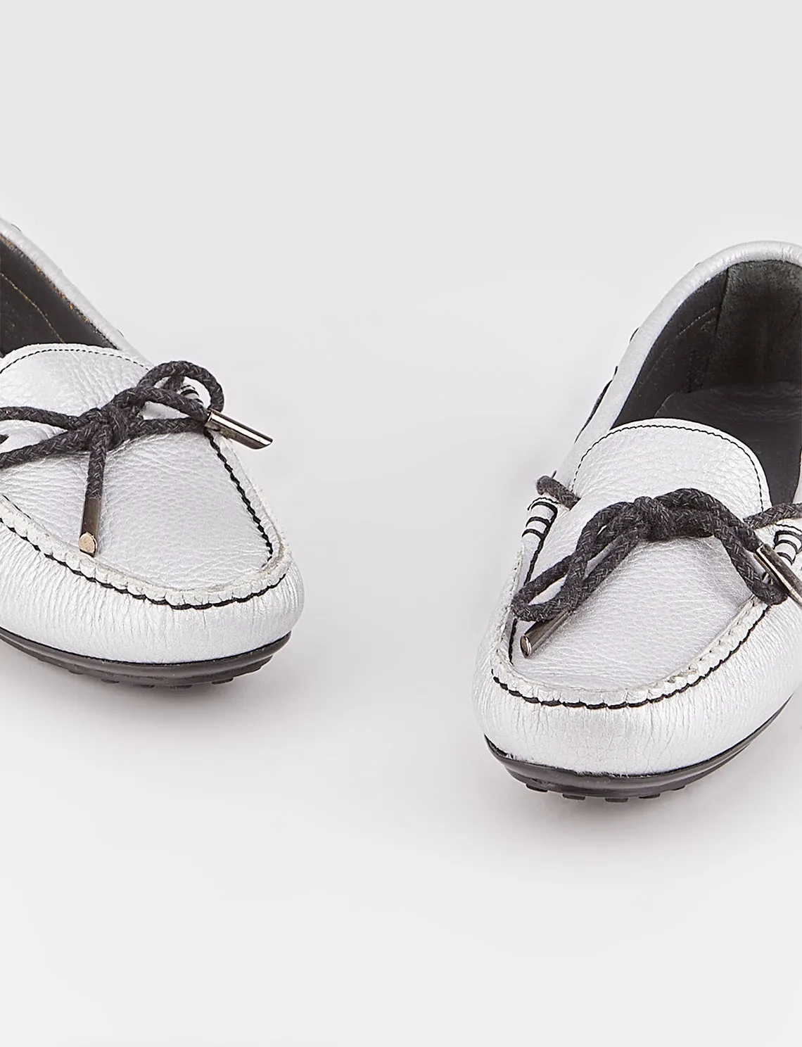 Women Silver Genuine Leather Loafers