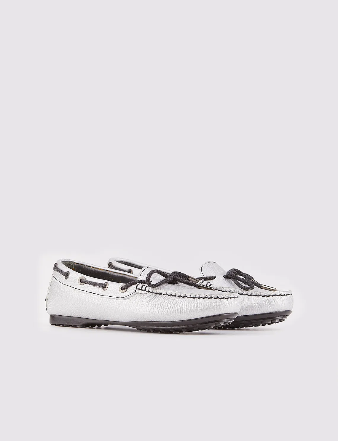 Women Silver Genuine Leather Loafers