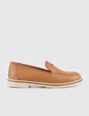 Women Tan Genuine Leather Loafers