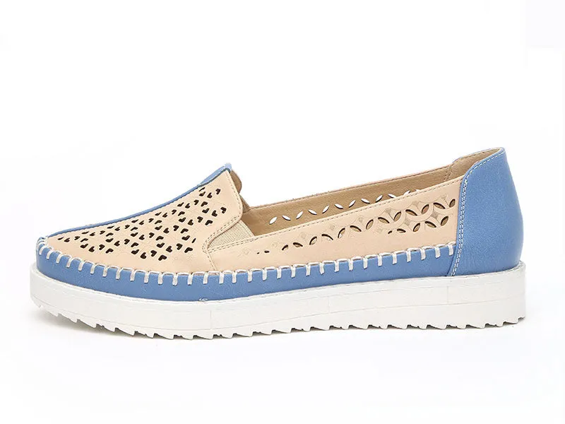 Women's Fashion Slip On Comfortable Flat Loafer Shoes - Beige Blue, White Blue, Yellow White