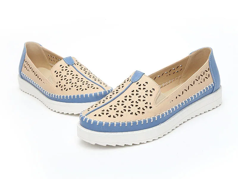 Women's Fashion Slip On Comfortable Flat Loafer Shoes - Beige Blue, White Blue, Yellow White