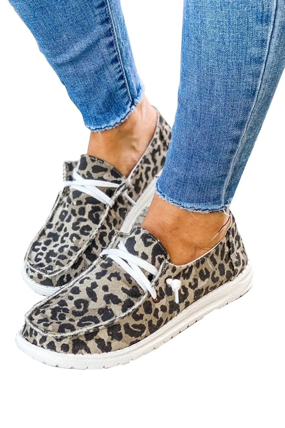 Women's Leopard Slip On Flat Loafers Casual Canvas Sneakers